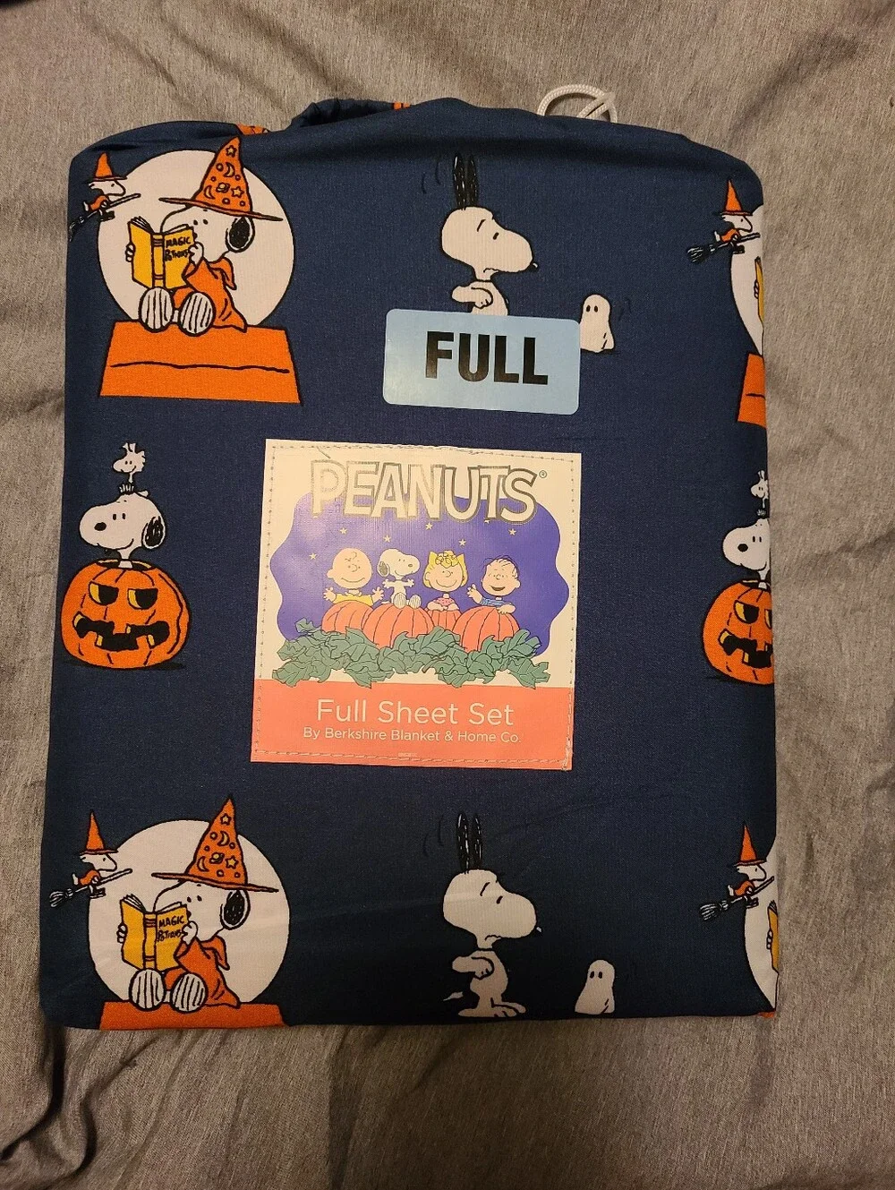 Peanuts Snoopy Pumpkin Halloween Navy Blue Full Sheet Set NWT by Berkshire